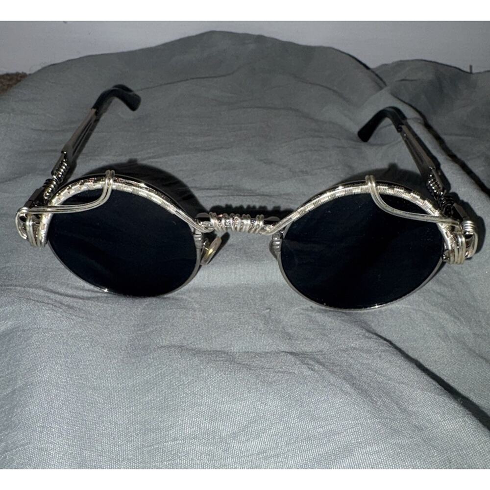 Vintage Wire Wrapped Silver Round Sunglasses Steampunk Goth Cyber Y2K Festival
